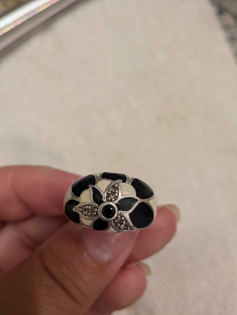 Black and White Floral Sterling Ring - Kay Jewelers
